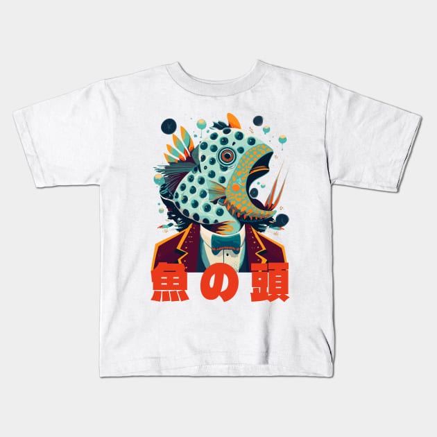 Fish Head Illustration Kids T-Shirt by bmron